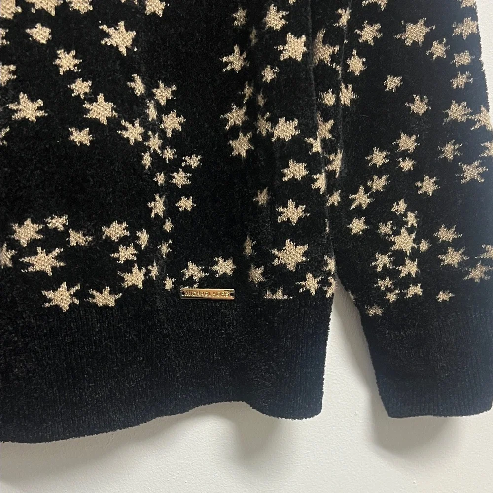Michael Kors Black and Gold Star Celestial Chenille Crew Neck Sweater Small